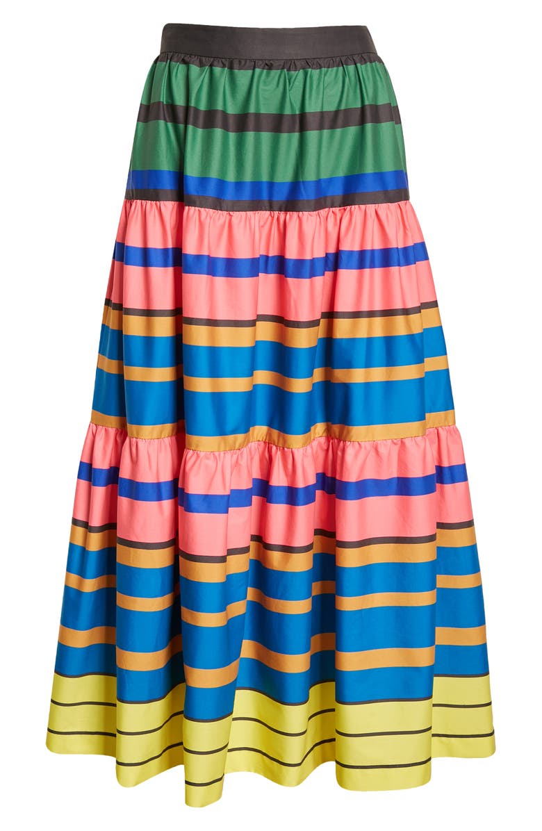 STAUD Sea Leaf Print Maxi Skirt, Alternate, color, Formentera Stripe