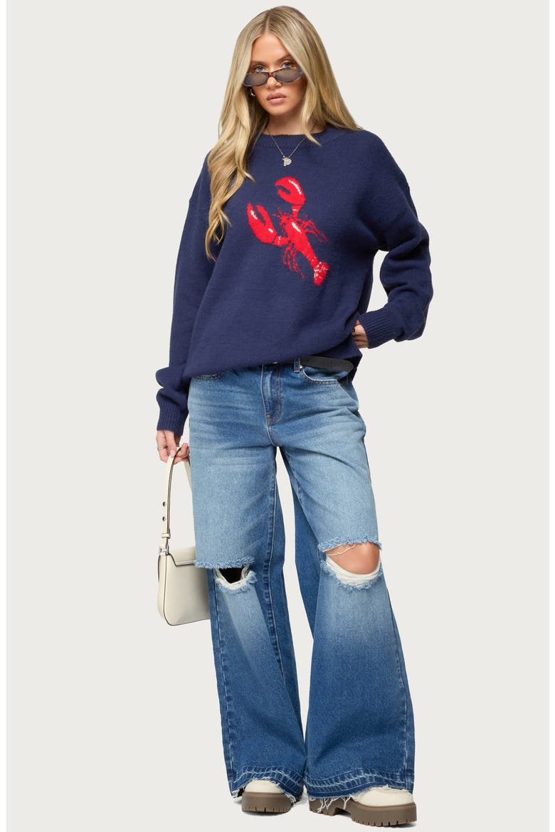 Don't Be Shellfish Oversize Jacquard Sweater, Alternate, color, NAVY