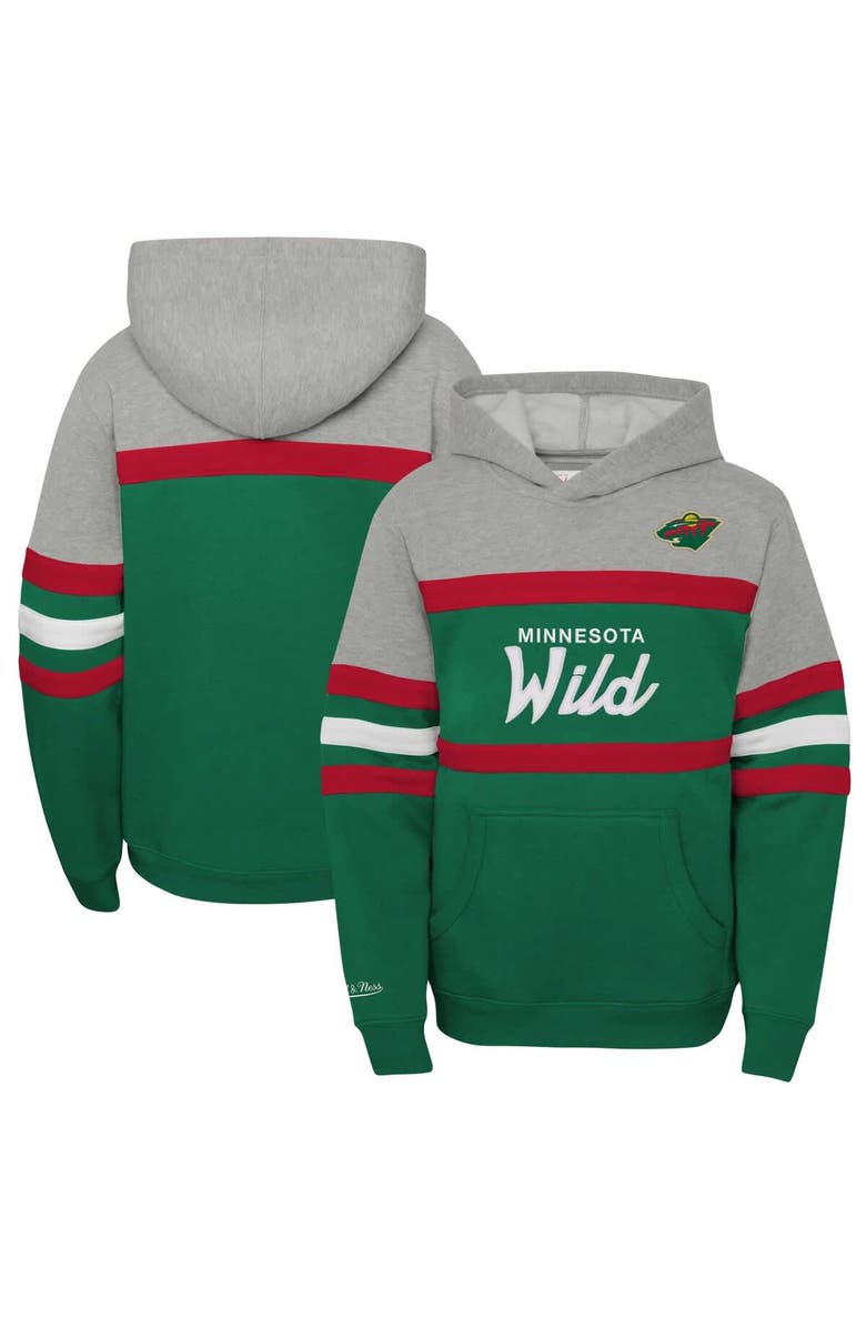 Mitchell & Ness Youth Mitchell & Ness Green Minnesota Wild Head Coach Pullover Hoodie, Main, color, 