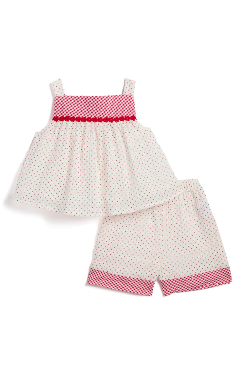 Pippa & Julie Kids' Polka Dot Top & Woven Shorts Set, Main, color, White/ Red
