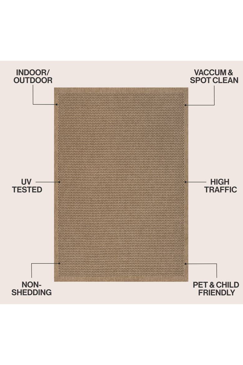 Maxine Easy Jute Contemporary Border Boho Fine Rib Weave Indoor/Outdoor Area Rug, Alternate, color, Brown