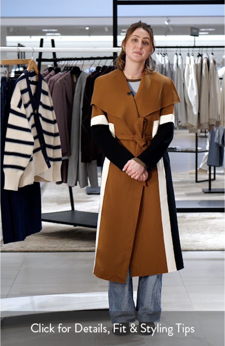 Nyrie Stripe Tie Waist Wool Coat, sales video thumbnail