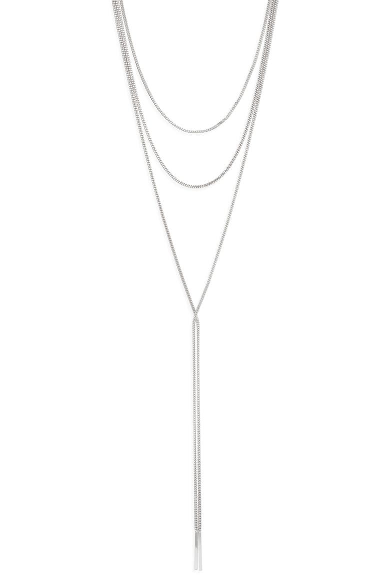Snake Chain Layered Y-Necklace, Main, color, SILVER