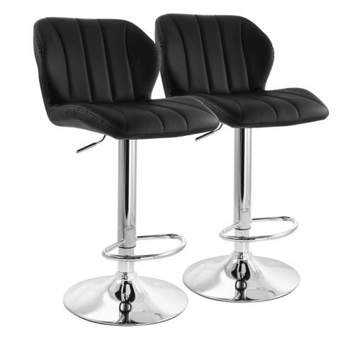 2 Piece Adjustable Striped Faux Leather Tufted Bar Stool