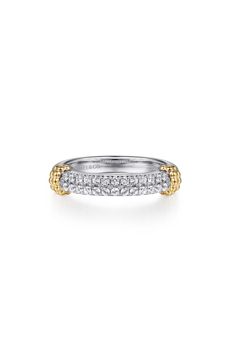 Bujukan 14K Gold, Sterling Silver & White Sapphire Stackable Ring, Main, color, SILVER/ 14K YELLOW GOLD