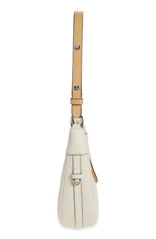 Tory Burch T-monogram Embossed Crescent Shoulder Bag In White