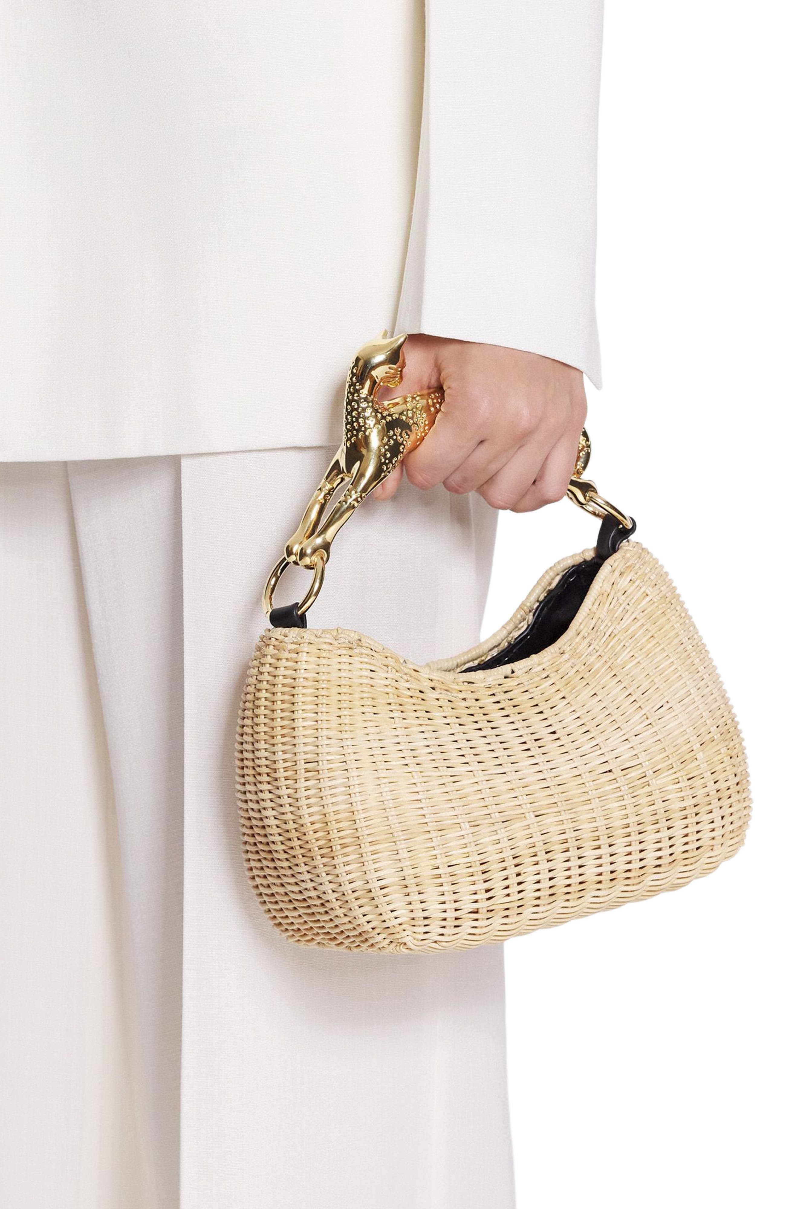 Lanvin Wicker Hobo Cat Bag Sm, Alternate, color, 