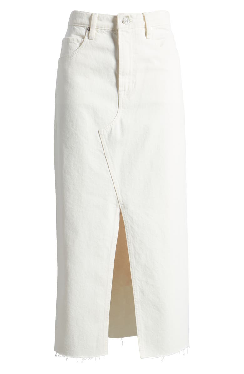 FRAME Angled Seam Raw Hem Denim Midi Skirt, Alternate, color, 