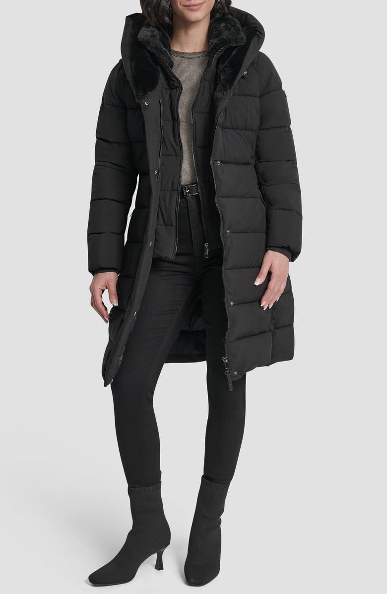 DKNY Belted Puffer Coat with Inset Quilted Bib, Alternate, color, 