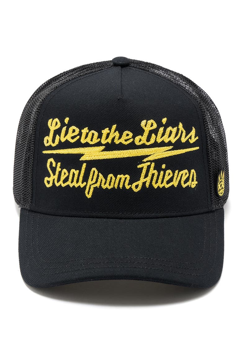 Mesh Back Trucker Baseball Cap, Main, color, BLACK / YELLOW