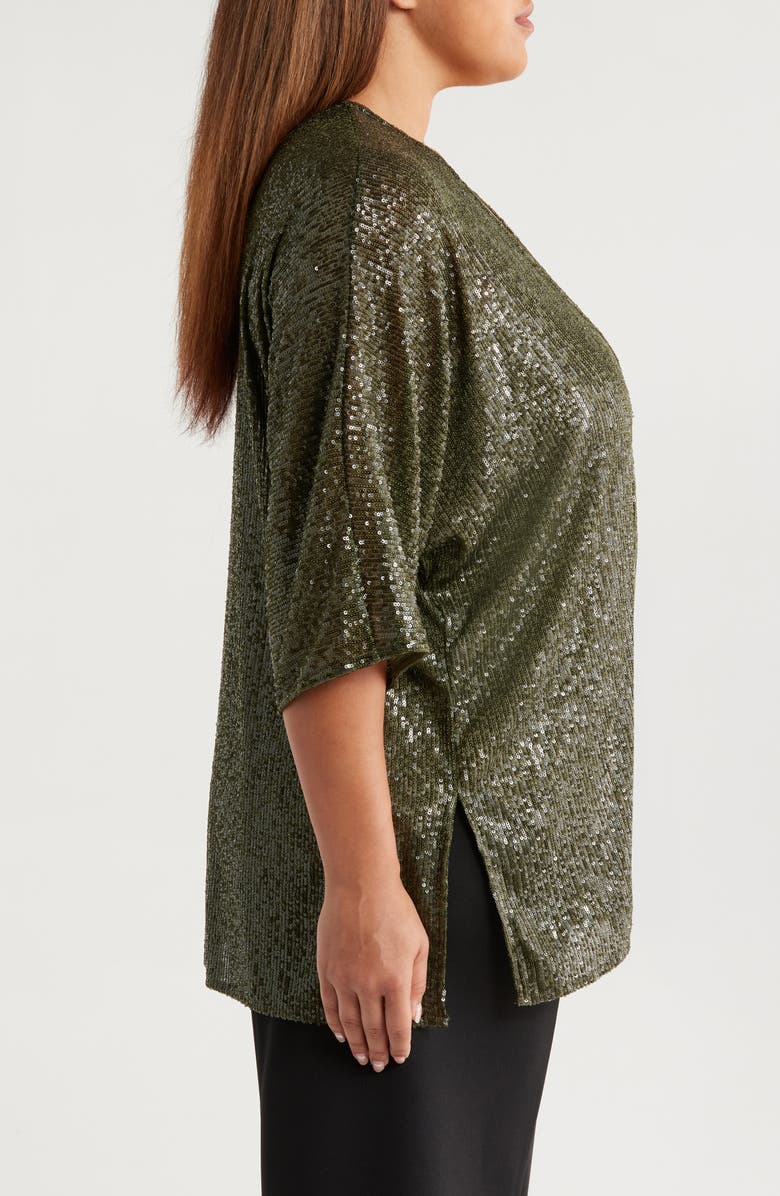 Anne Klein Sequin Draped Open Front Cardigan, Alternate, color, 