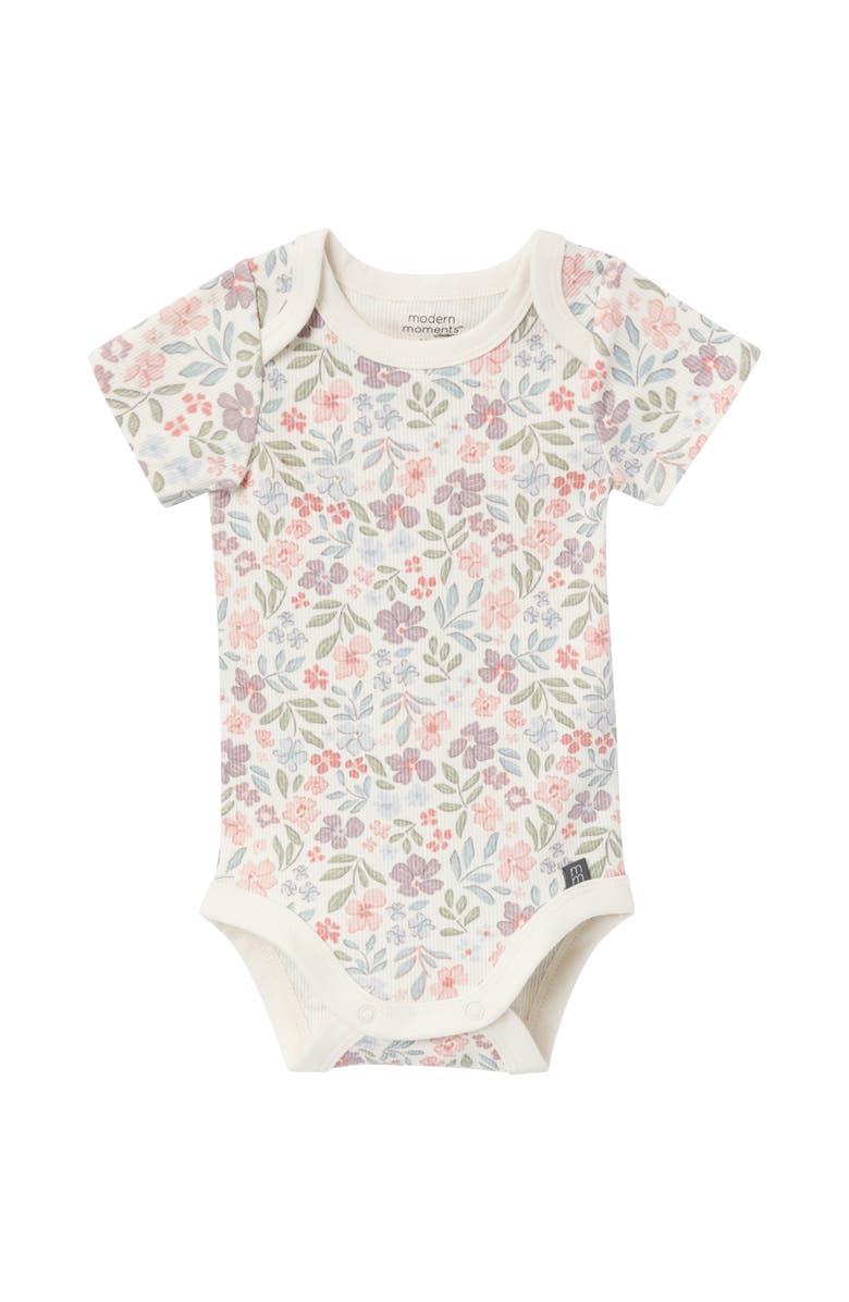 Modern Moments<sup>™</sup> by Gerber Coordinating Bodysuits & Shorts Set 4-Pack, Alternate, color, Ivory Garden/Med Lilac