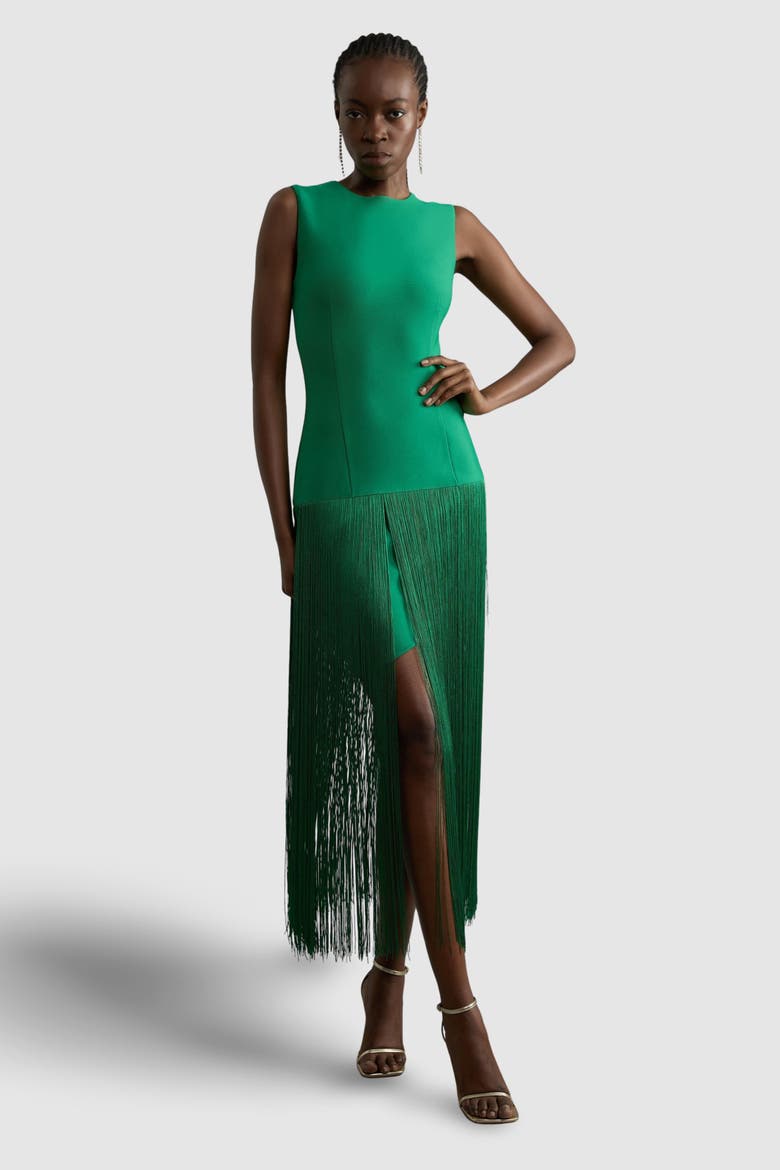 Tassel Hem Knitted Dress, Main, color, Green