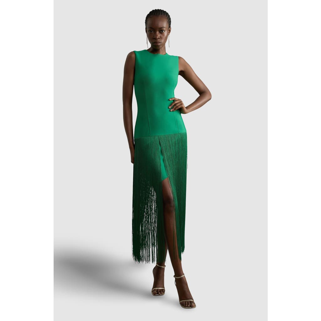 Karen Millen Tassel Hem Knitted Dress In Green