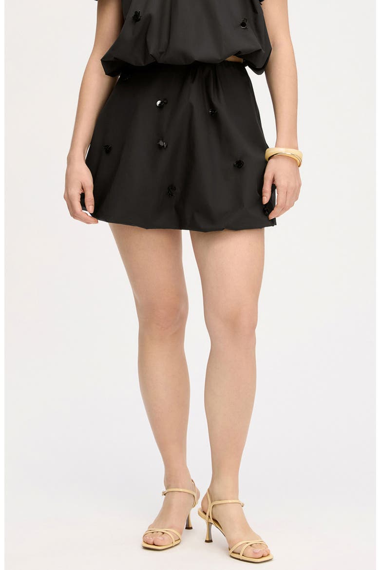 Embellished Bubble Cotton Poplin Miniskirt, Main, color, TRUE BLACK