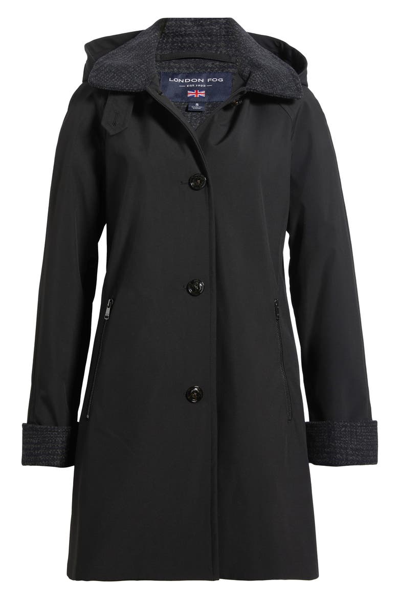 Water Resistant A-Line Raincoat, Main, color, BLACK