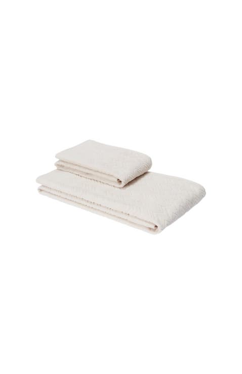 Chalk 2-piece Bath Towel Set In Cotton Terry With Zigzag Pattern