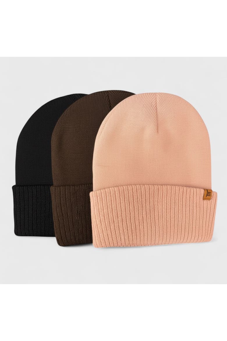 Women's 2-Pack Cable Knit Beanie Set, Main, color, Blush/Brown/Black