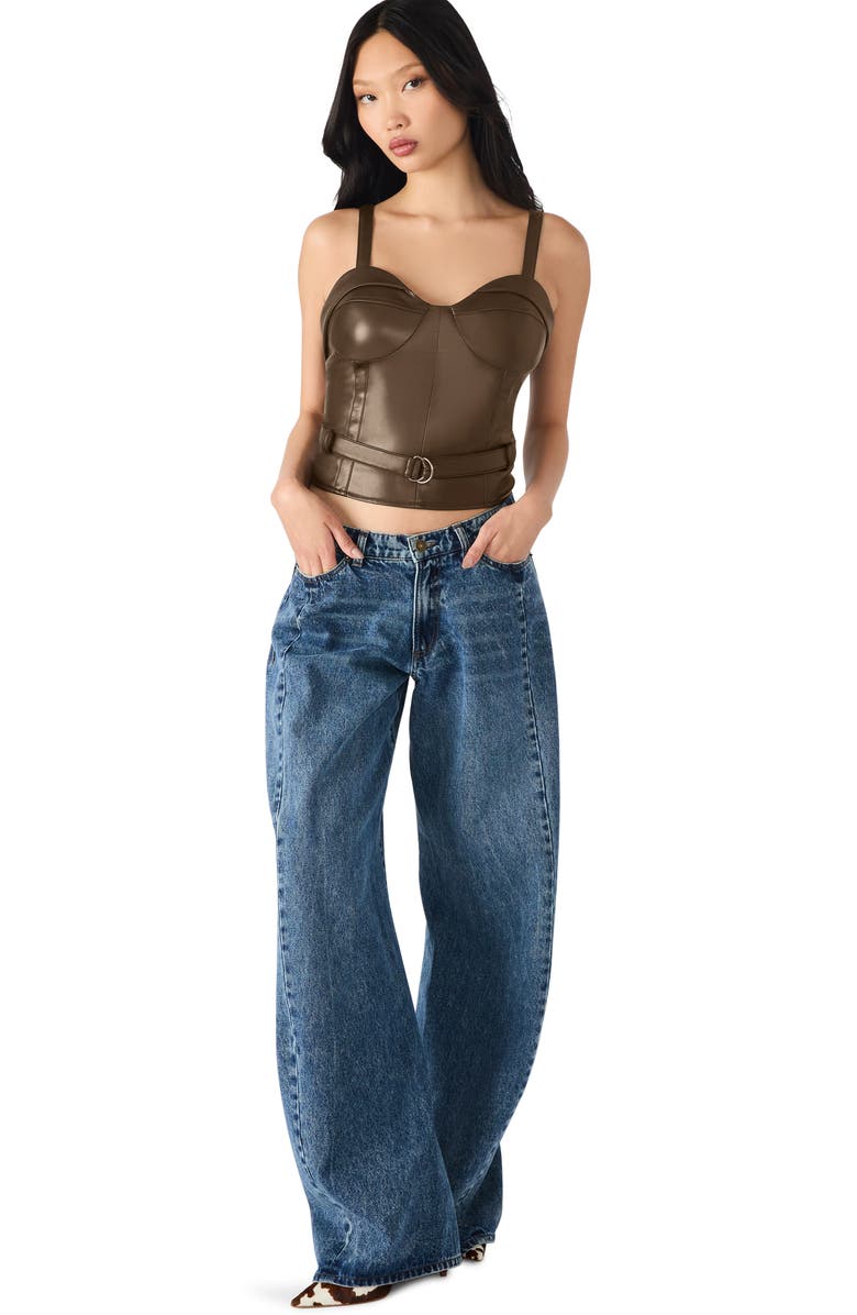 Steve Madden Isador Belted Sleeveless Faux Leather Crop Top, Alternate, color, Coco