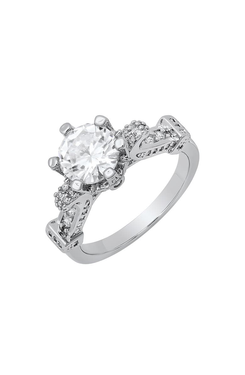 HMY JEWELRY Round Cubic Zirconia Engagement Ring, Alternate, color, Silver