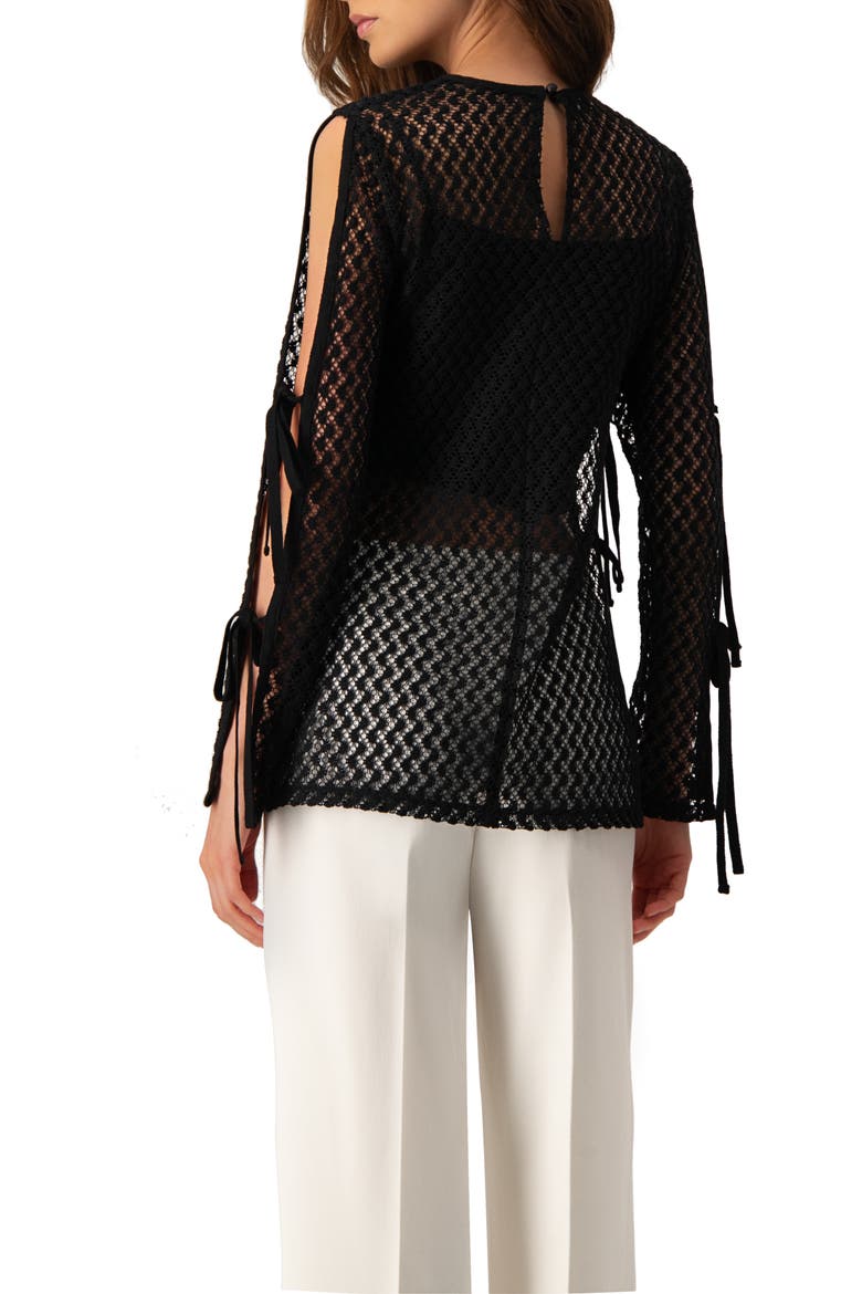 Tie-Sleeve See Through Lace Blouse, Alternate, color, Black