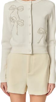 English Factory Embellished Bow Button Front Cardigan
