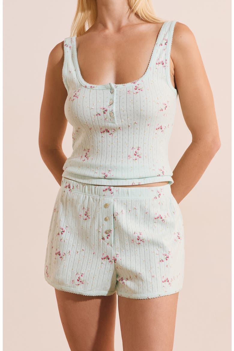 Katell Pointelle Cotton Pajama Shorts, Alternate, color, BLUE GREEN