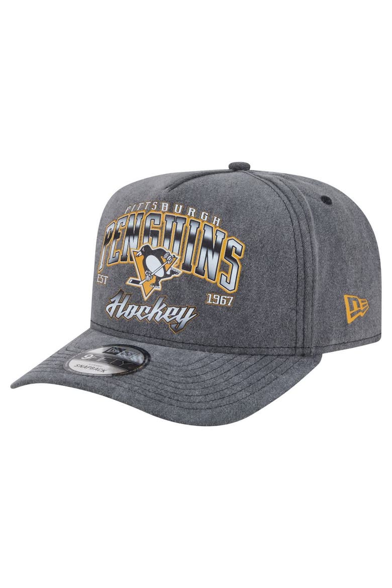 Men's New Era  Charcoal Pittsburgh Penguins Throwback Washed A-Frame Pre-Curved 9FIFTY Snapback Hat, Main, color, Charcoal