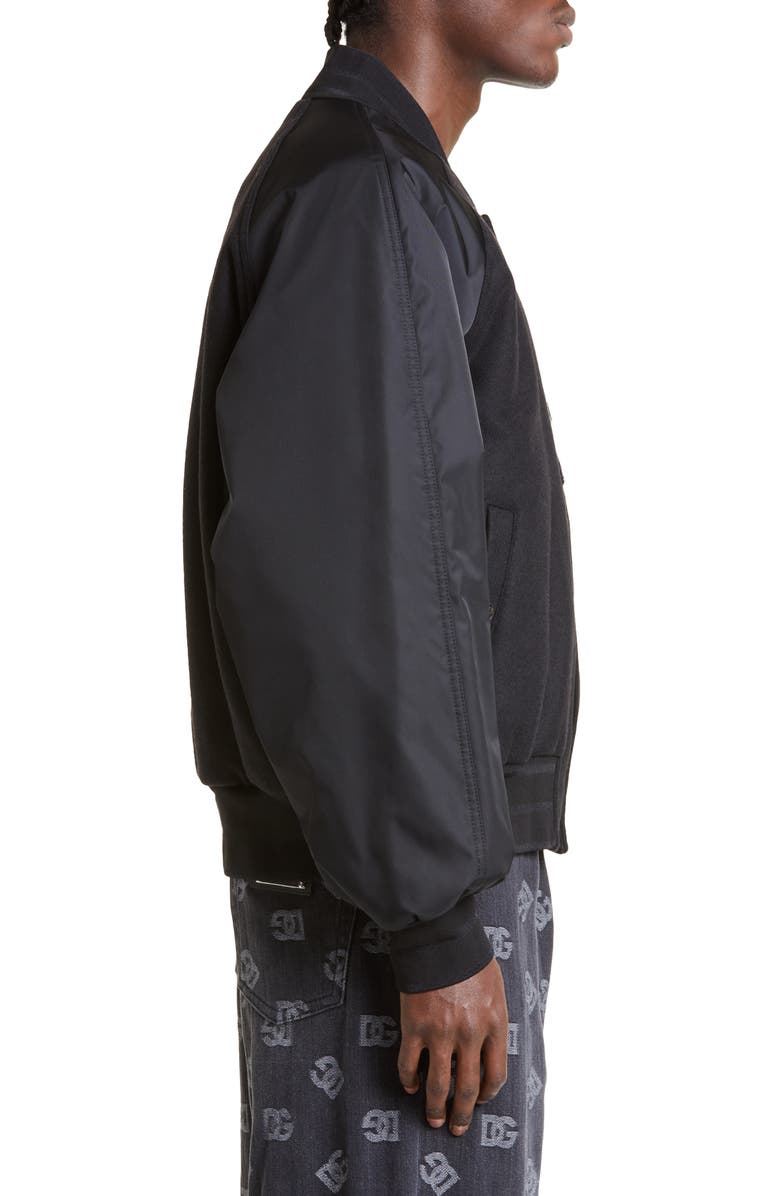 Dolce&Gabbana Logo Nylon Sleeve Wool Blend Varsity Jacket, Alternate, color, 