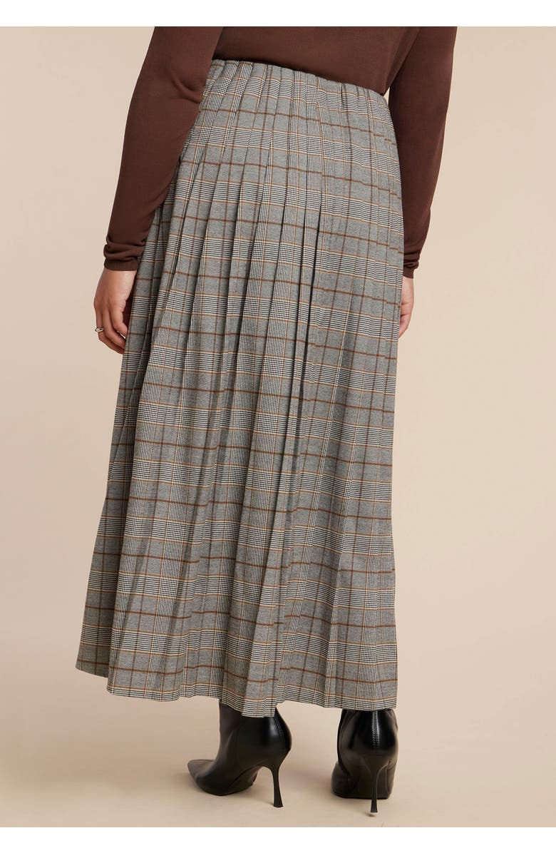 ELOQUII Maxi Pleated Skirt With Buckle Detail And Slit, Alternate, color, Grey Plaid