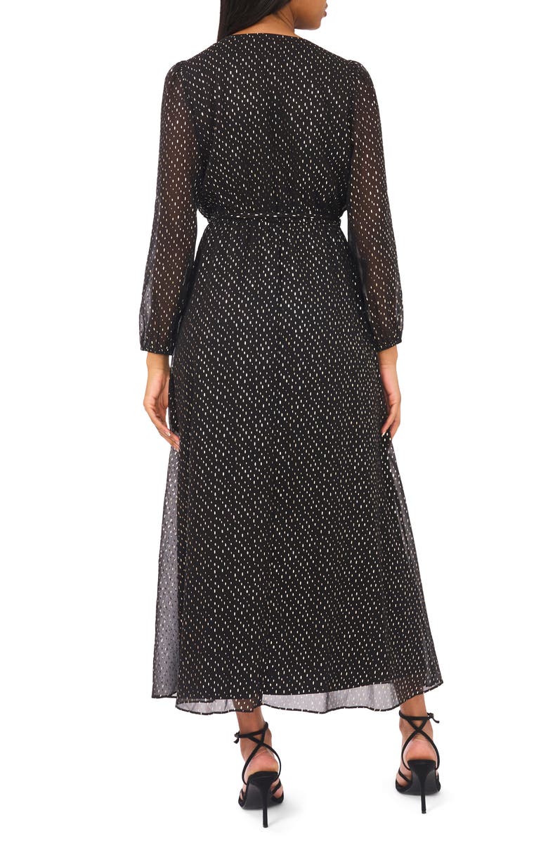 Halogen<sup>®</sup> Dot Long Sleeve Faux Wrap Maxi Dress, Alternate, color, Rich Black