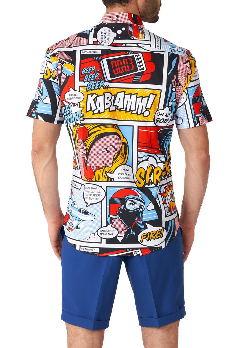 Danger Days Stretch Short Sleeve Button-Up Shirt, Alternate, color, RED/ BLUE MULTI