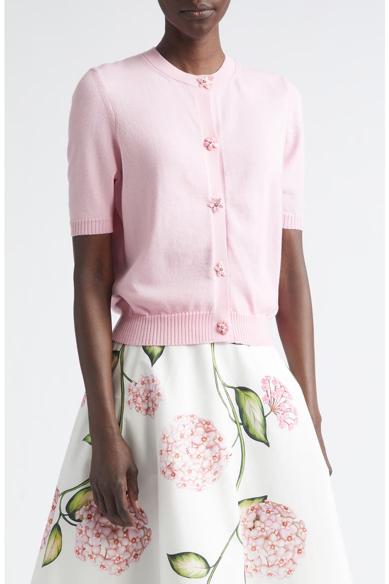 Floral Button Crop Virgin Wool Cardigan, Main, color, PINK/ PINK