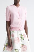 Oscar de la Renta Floral Button Crop Virgin Wool Cardigan