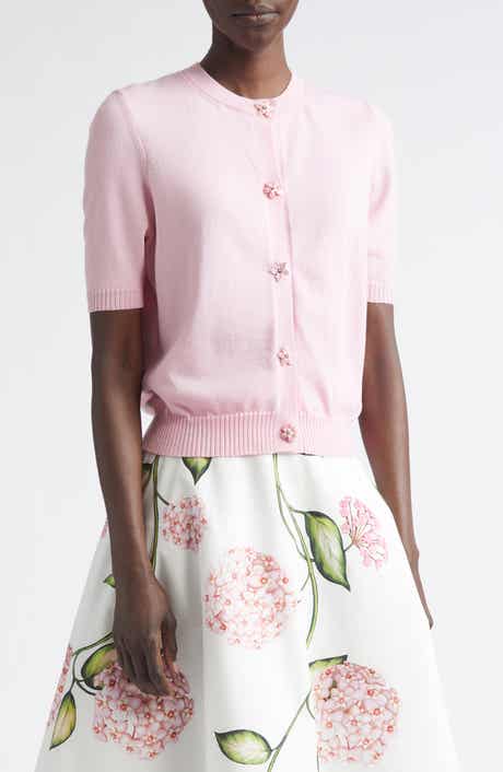 Floral Button Crop Virgin Wool Cardigan