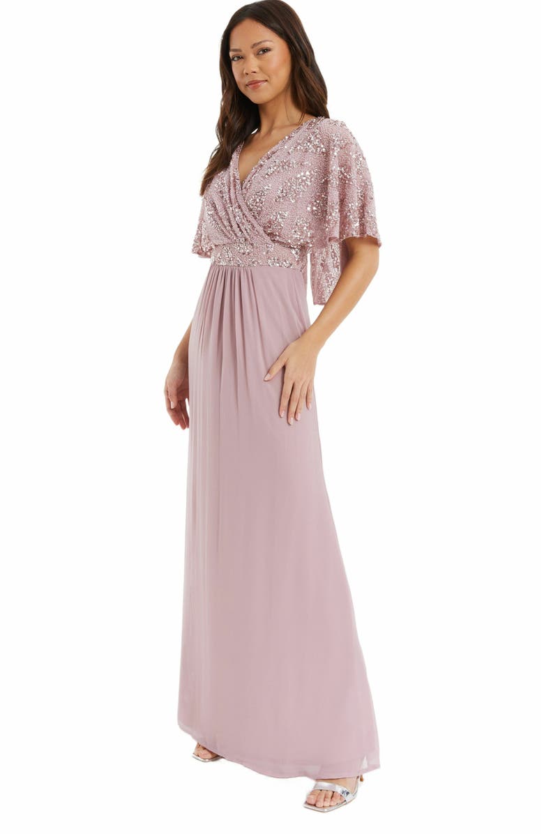 QUIZ Sequin Cape Sleeve Maxi Dress, Alternate, color, 