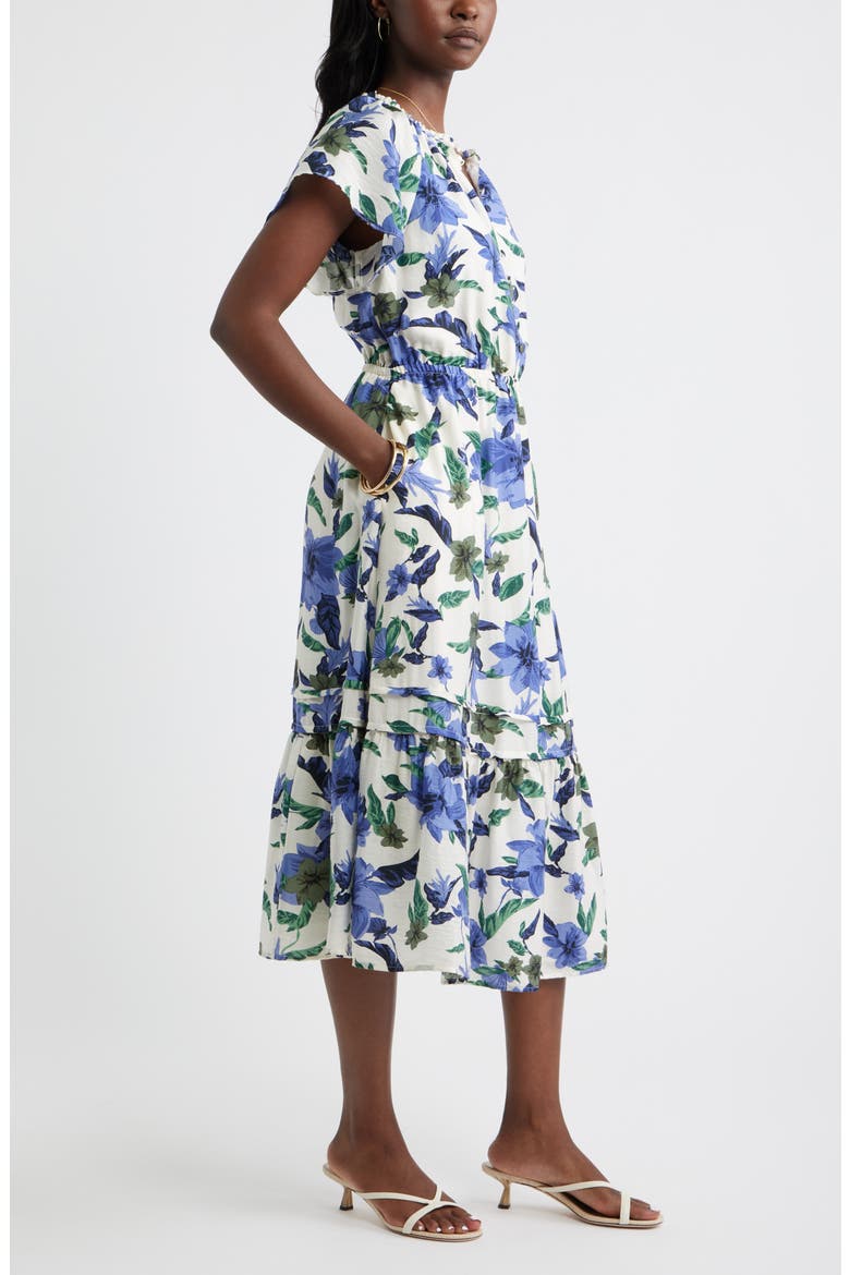 Front Button Midi Dress, Alternate, color, IVORY- BLUE SEA FLORAL