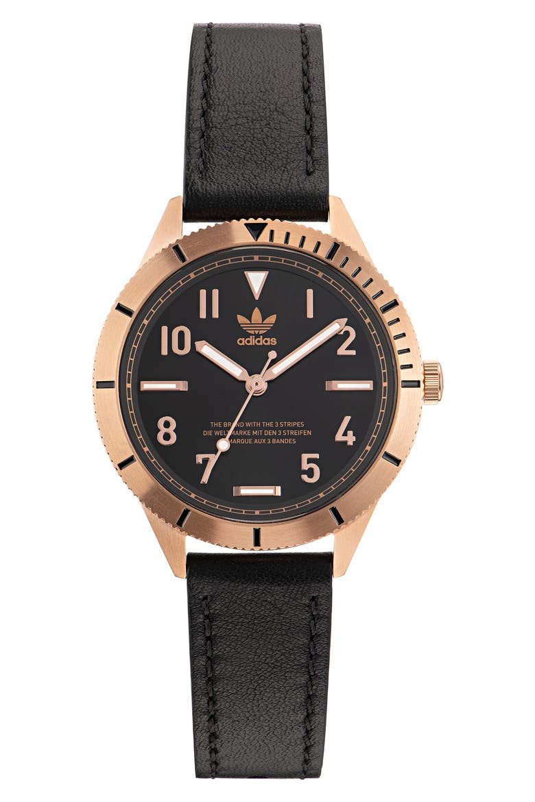 Edition Three Leather Strap Watch, 36mm, Main, color, ROSE GOLD/ BLACK/ BLACK