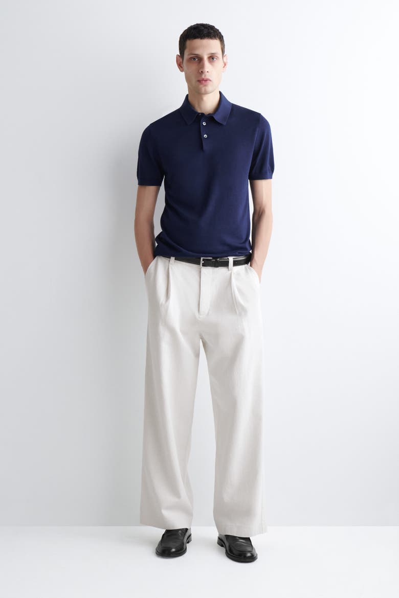 Slim Knitted Silk Polo Shirt, Alternate, color, BLUE