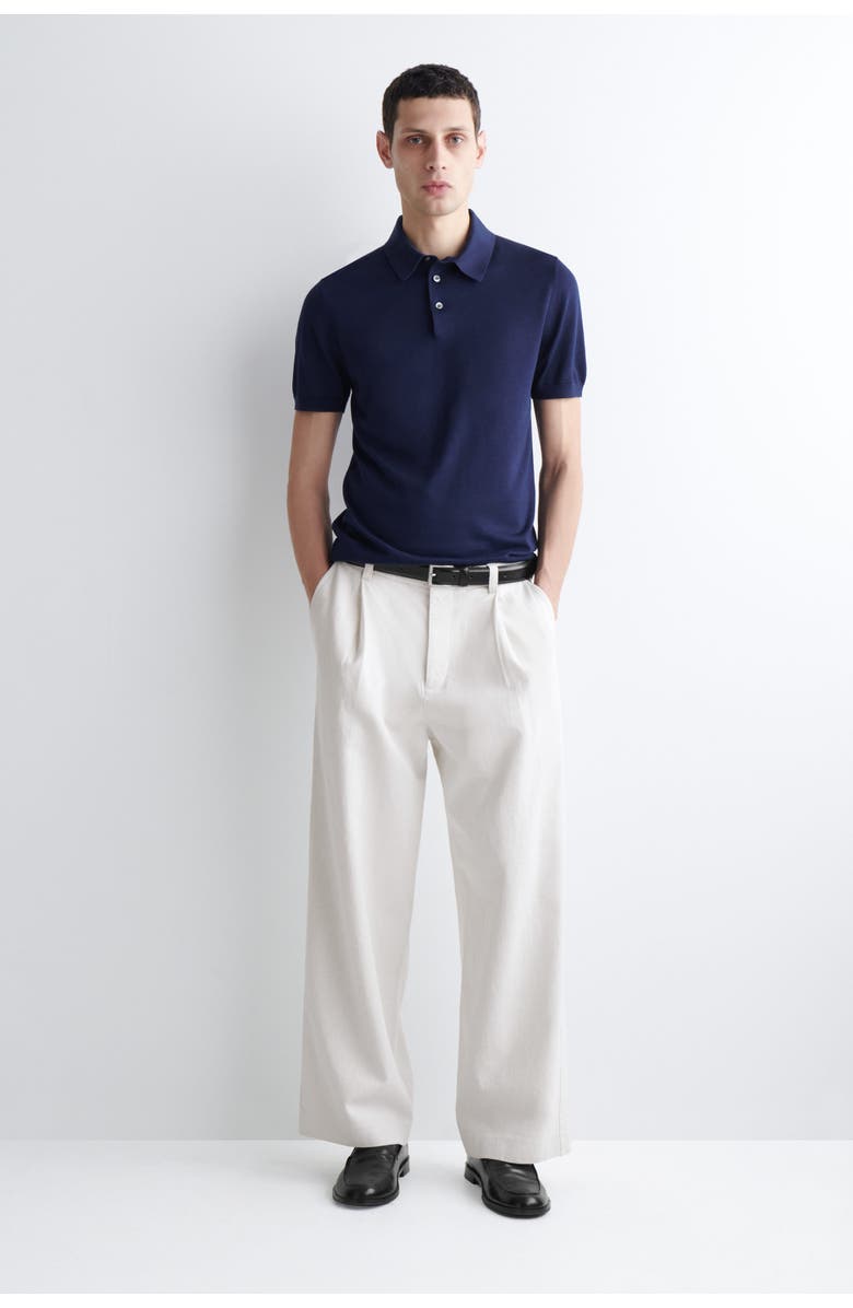 COS Slim Knitted Silk Polo Shirt, Alternate, color, Blue