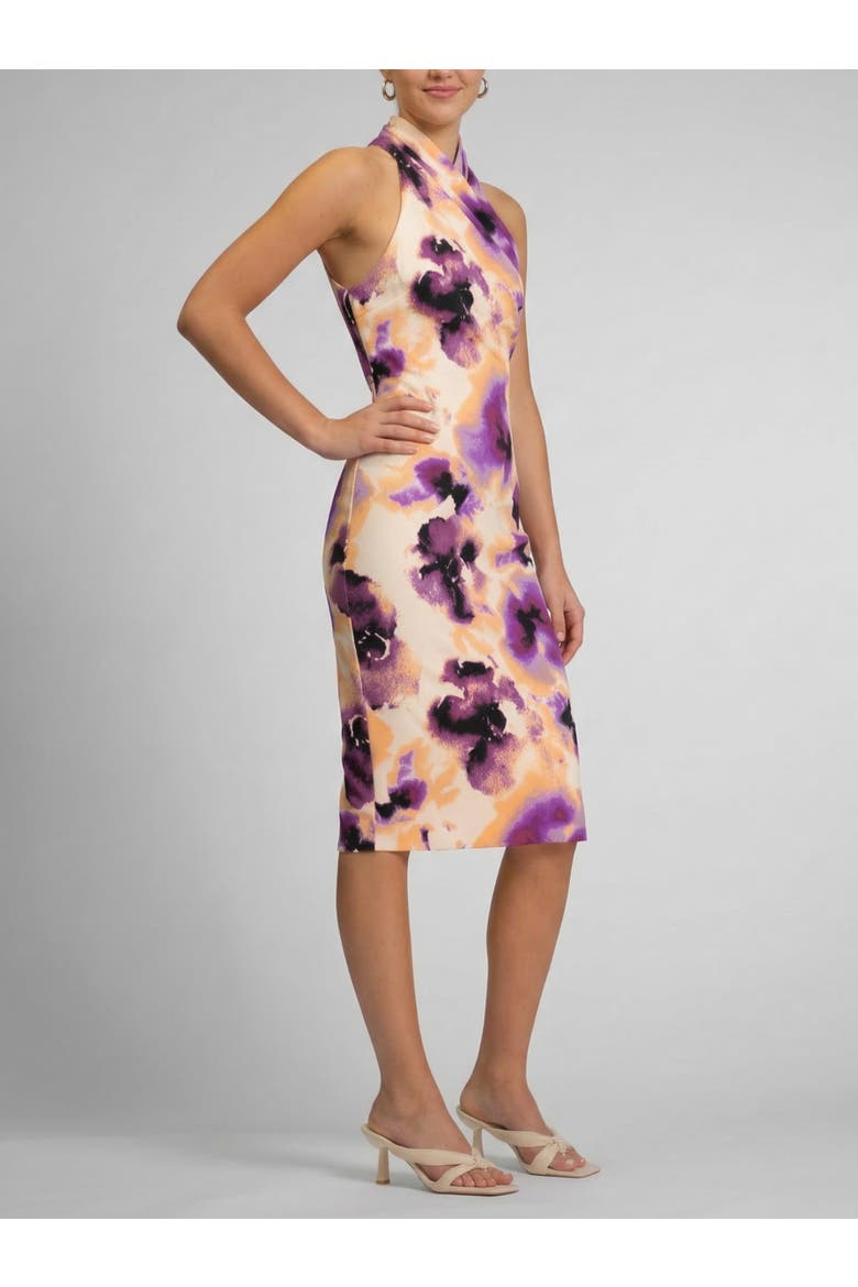 Harland Crossover Halter Midi Dress, Alternate, color, Purple Flower Bomb