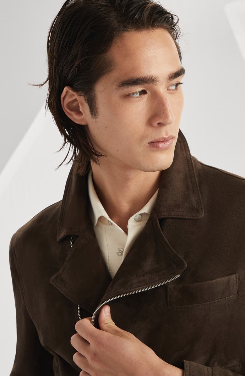 Brunello Cucinelli Suede biker jacket, Alternate, color, 