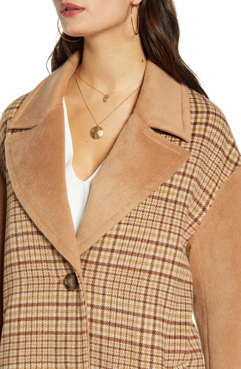 Mural Plaid Longline Coat, Alternate, color,