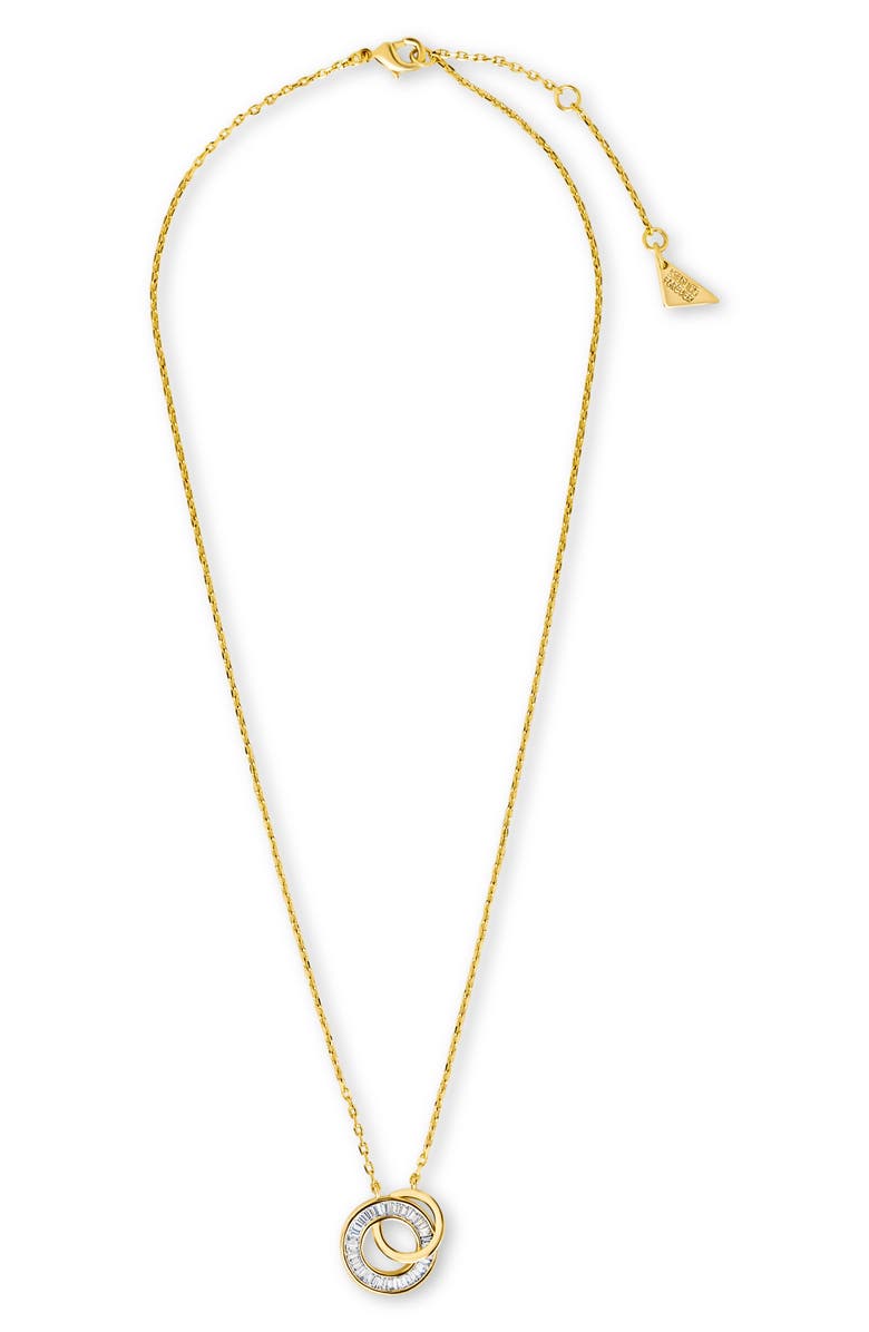 Sterling Forever Emmeline Cubic Zirconia & Polished Interlock Necklace, Alternate, color, Gold