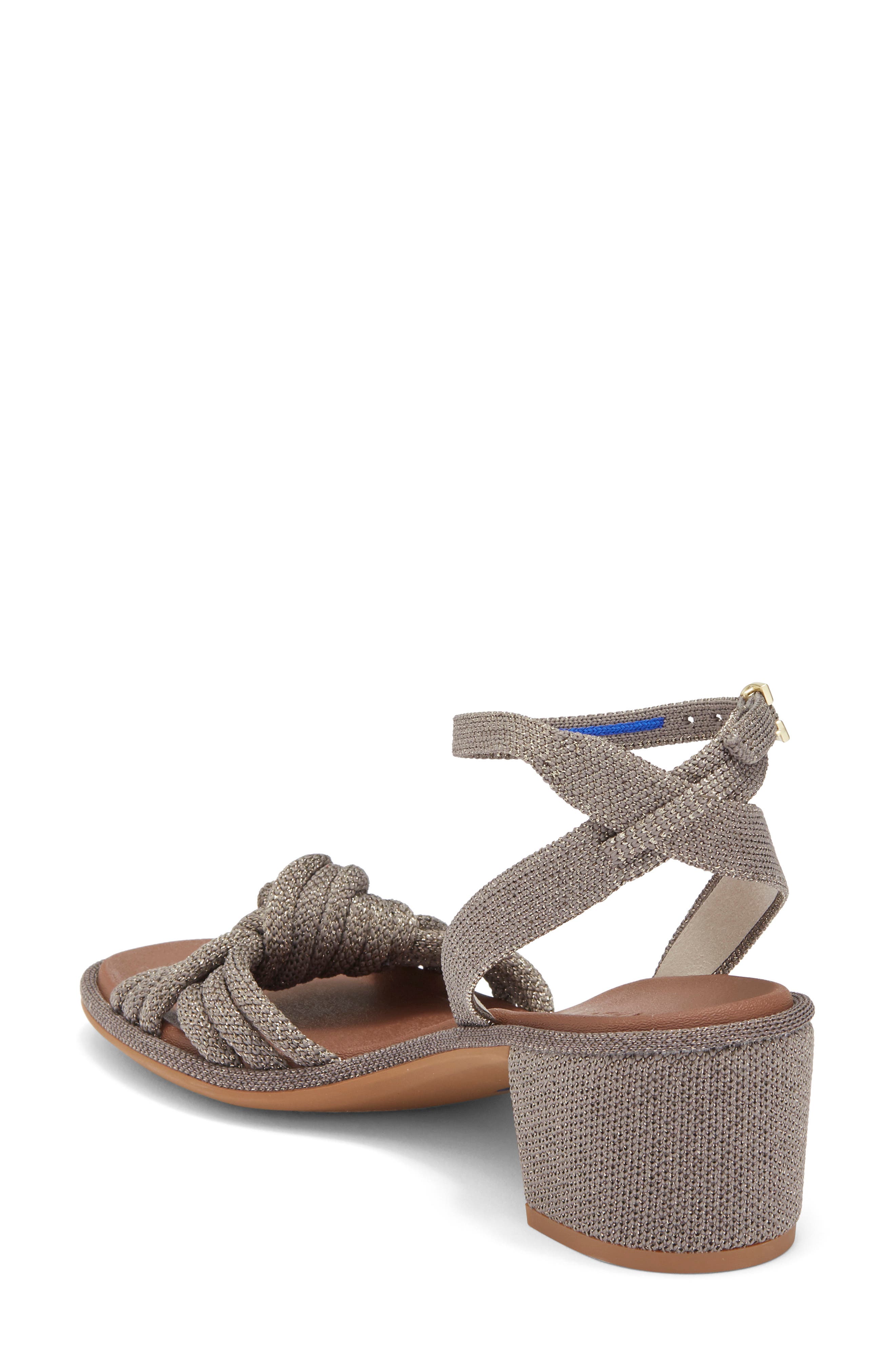 Rothy's Metallic Knot Ankle Strap Sandal, Alternate, color, Silver Sand