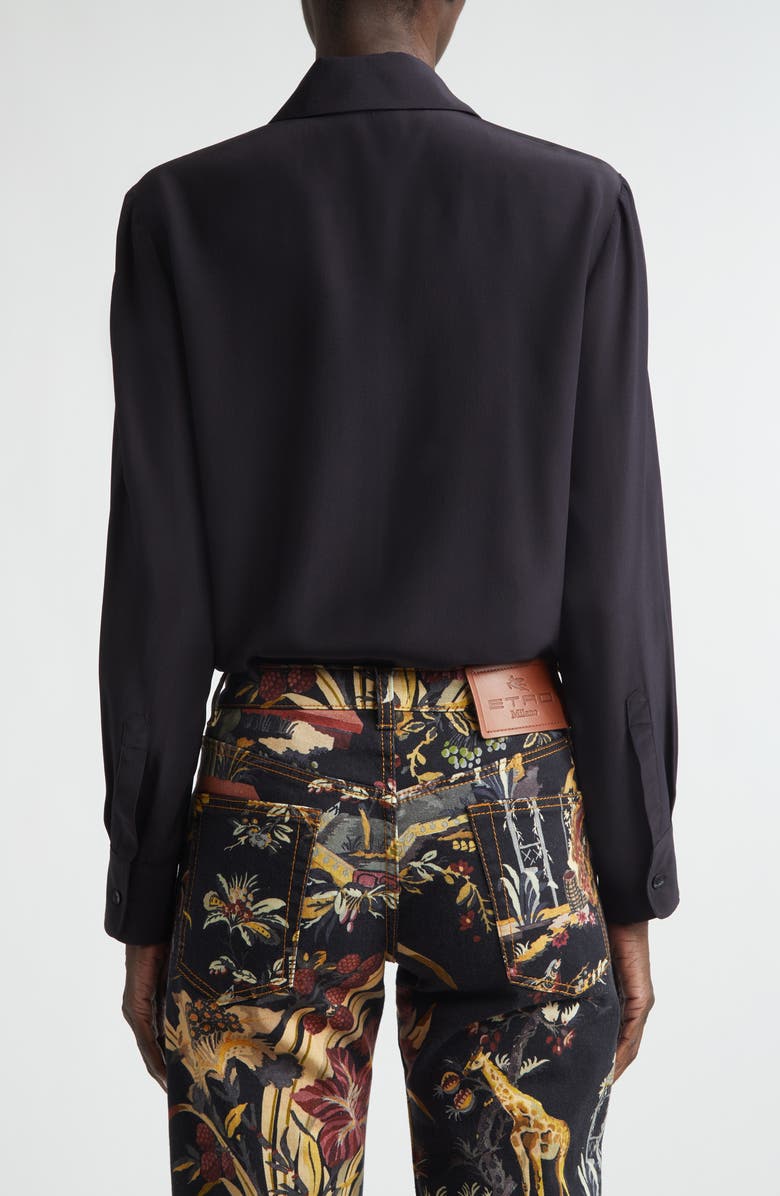 Etro Floral Silk Button-Up Shirt, Alternate, color, Black