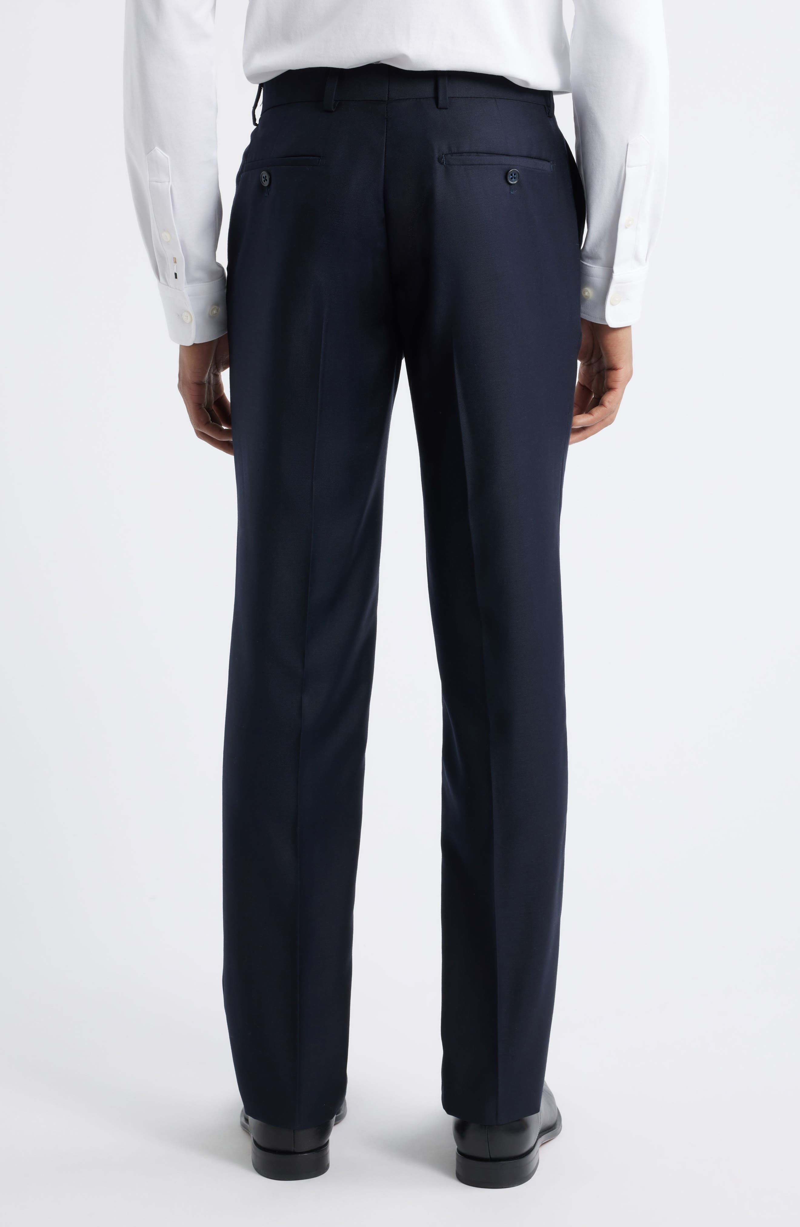 Slim Fit Flat Front Navy Wool Dress Pants - image 2