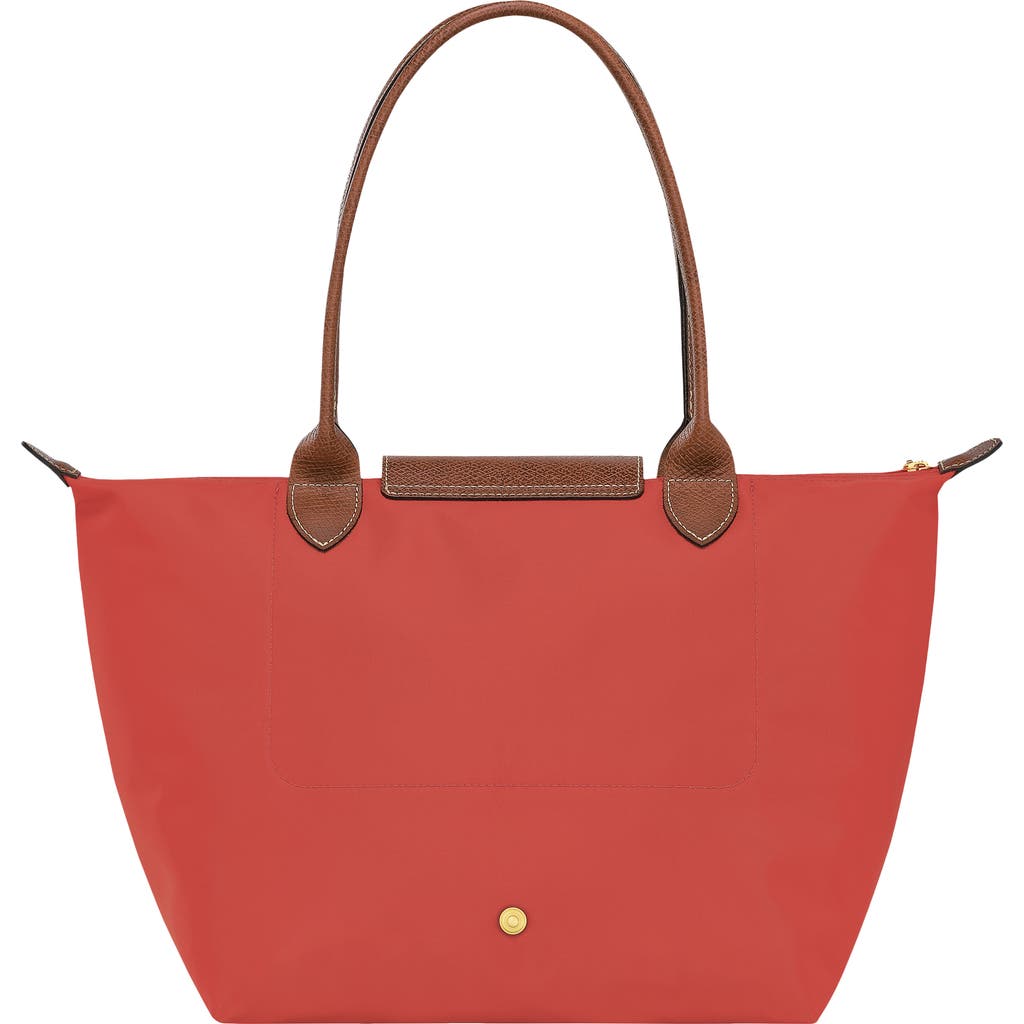 Shop Longchamp Medium Le Pliage Nylon Shoulder Tote In Tomato