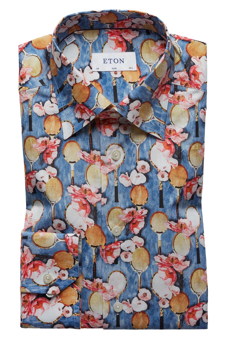 Slim Fit Floral Print Dress Shirt, Main, color, BLUE