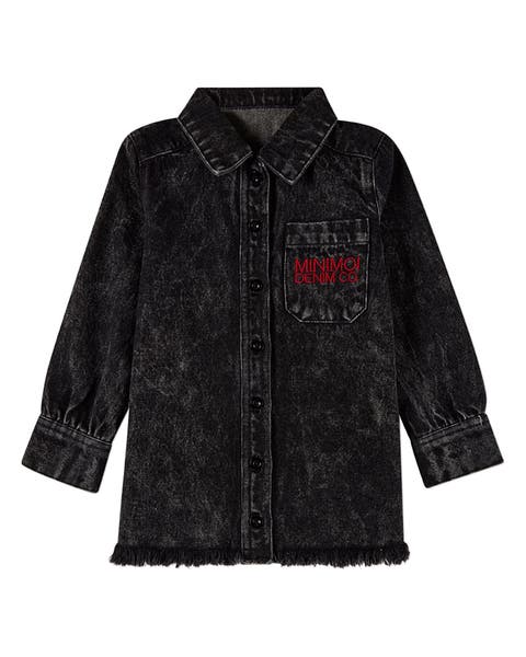 Denim Shirt-Collared Button-Down Top